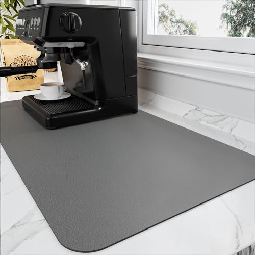 HotLive Coffee Mat - Absorbent Hide Stain Rubber Backed Dish Drying Mat for Kitchen Counter - Bar Mats for Countertops Accessories Fit Under Coffee Maker Espresso Machine - color: Dark Gray, size: 12" x 19"