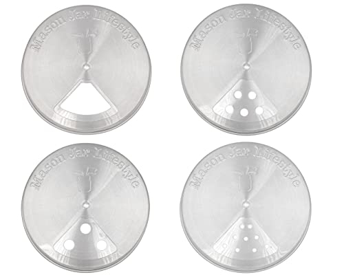 Mason Jar Lifestyle Adjustable Spice Shaker Lids for Wide Mouth Mason Jars – 4 Pack Stainless Steel Tops with Shaker and Pour Options – Seasoning Dispenser Lids - size: Wide Mouth