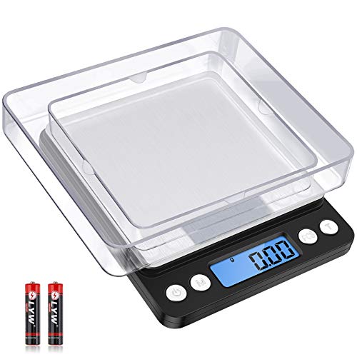 Diyife Digital Kitchen Scale 500g/0.01g, High Precision Cooking Food Scale, Mini Gram Scale with LCD Display, 2 Trays, 6 Units, Auto Off, Tare Function, Christmas Gift (Batteries Included) (Black) - color: Black