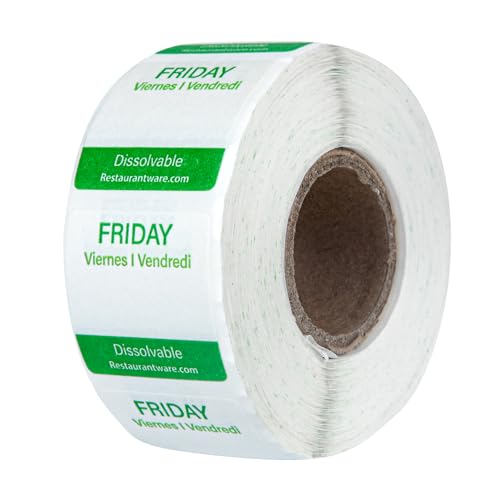 Restaurantware RW Smart 1 Inch x 1 Inch Food Rotation Labels 3500 Dissolvable Food Safety Labels - Premium Trilingual Paper Day Of The Week Labels For Food Storage Or Prep Weekly - style: 7-Day