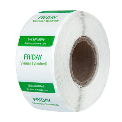 Restaurantware RW Smart 1 Inch x 1 Inch Food Rotation Labels 3500 Dissolvable Food Safety Labels - Premium Trilingual Paper Day Of The Week Labels For Food Storage Or Prep Weekly - style: 7-Day