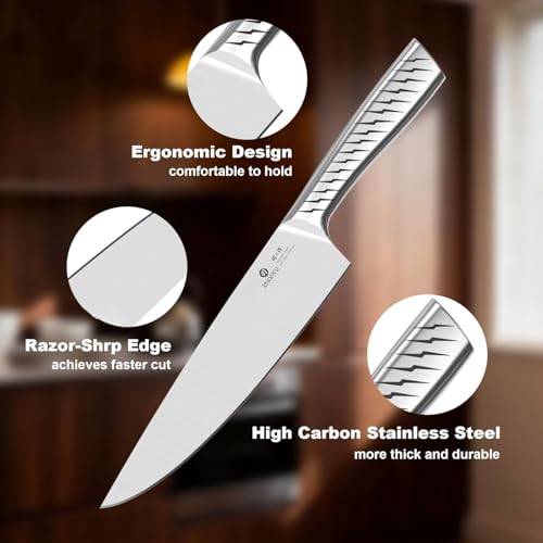 imarku 14-Piece Knife Set with Block, High Carbon Stainless Steel Kitchen Knives with Built-in Sharpener, Dishwasher Safe, Ergonomic Non-Slip Handle, Perfect for Home Cooks & Chefs, Brown - color: Light Brown