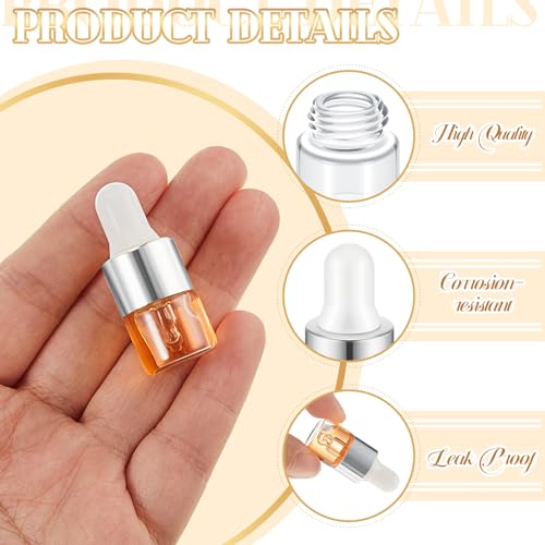 Didaey 100 Pcs 1/2/3/5/10/15 ml Mini Glass Oil Dropper Bottle Bulk, Clear Essential Small Empty Bottles Sample Containers Perfume Liquid Vials with Cap for Traveling (1 ml,Classic Silver) - color: Classic Silver, size: 1 ml