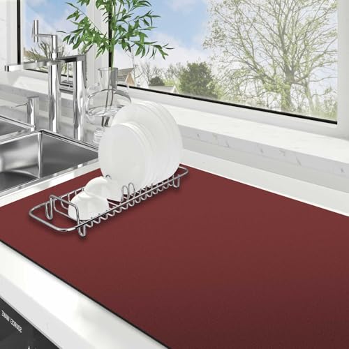 WISELIFE Dish Drying Mat Super Absorbent Drying Mat Large Dish Drying Mats for Kitchen Counter Easy Clean Dish Mat Kitchen Drying Mat18"x 36" Classic Red - color: Classic Red, size: 36" x 18"