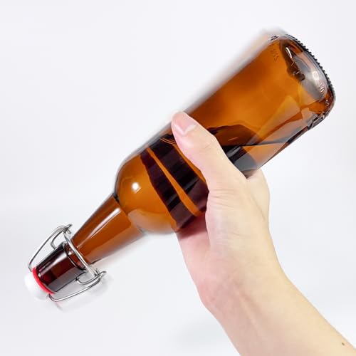 2 Pack Amber Glass Beer Bottles, 16oz Swing Top Glass Bottles with Airtight Lid for Home Brewing,Kombucha, Vanilla Extract, Coquito, Vinegar, Beer