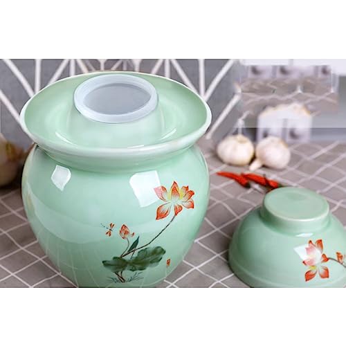 Fermentation Jar Traditional Chinese Porcelain Pickle Jar,Ceramics Fermenting Crock Kit with Water Seal Airlock Lid, Pickle Jar for Pickles Kimchi, Sauerkraut 3.5kg - size: 3.5kg