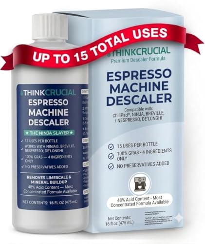Think Crucial 15-Use Espresso Machine Descaler for Ninja Luxe Café NCCA1000, CFP451, CFP301 — 45% Acid Concentrate — 64% More Savings — 5-Year Supply — 16oz