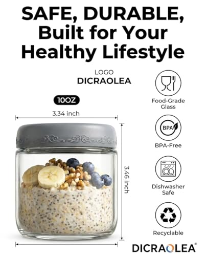 10oz 4Pack Glass Overnight Oats Jars Containers with Airtight Leakproof Lids, Reusable Mason Jars for Meal Prep, Yogurt Parfaits, Smoothies, Salads & Healthy Breakfasts (10 OZ-4-1) - color: 10oz-4-1