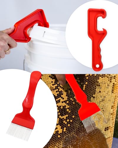 10PCS Honey Harvesting Beekeeping Tool Kit, 5 Gallon Bucket with Gate | 50 Pairs Gloves, Honey Extractor Kit Uncapping Knife Tank Holder Strainer Fork Gripper, Lids Opener, 4 PCS Filter Bags