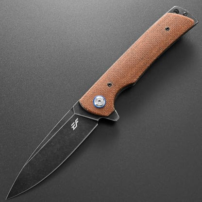 Eafengrow EF973 Folding Knife, D2 Steel Blade Micarta Handle Scale Pocket Knife Folder for Working Camping Hiking EDC Tool Knife(brown) - color: brown