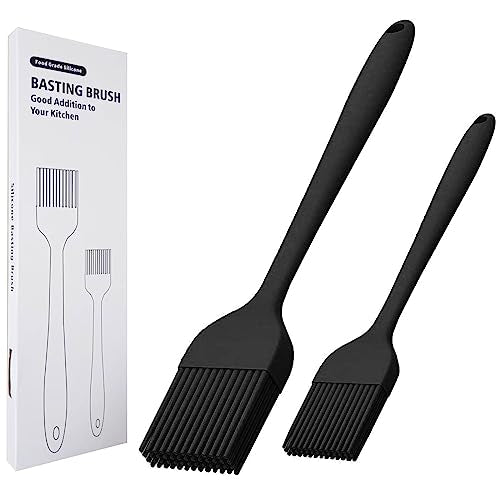 Silicone Basting Brush for Cooking 2 Pcs Pastry Brush for Grilling,Oil,BBQ,Meat,Sauce,Baking (Black) - color: Black