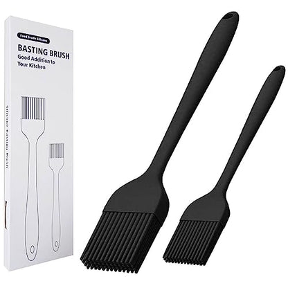 Silicone Basting Brush for Cooking 2 Pcs Pastry Brush for Grilling,Oil,BBQ,Meat,Sauce,Baking (Black) - color: Black