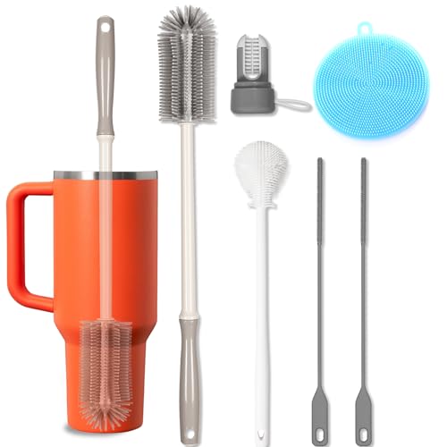 15.7" Silicone Bottle Brush Set - 6 Pack Water Bottle and Straw Cleaner Brush Long Handle for Hydro Flasks, Sports Bottles & Reusable Straw, Narrow Neck Containers, Tumblers, Glassware - size: 6 Pack
