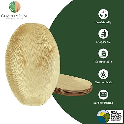 Charity Leaf Disposable Palm Leaf 15" x 10" Trays (10 pieces) Bamboo Like Serving Platters, Disposable Boards, Eco-Friendly Dinnerware For Weddings, Catering, Events - color: 10, size: 15x10" Oval