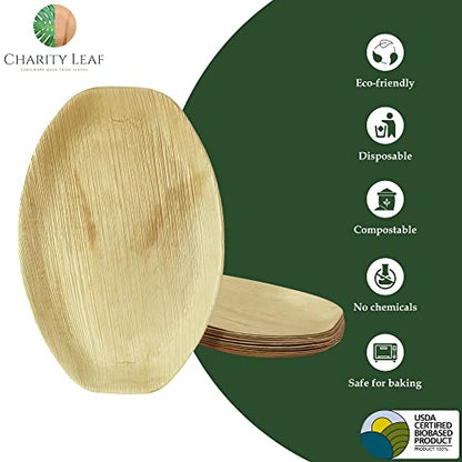 Charity Leaf Disposable Palm Leaf 15" x 10" Trays (10 pieces) Bamboo Like Serving Platters, Disposable Boards, Eco-Friendly Dinnerware For Weddings, Catering, Events - color: 10, size: 15x10" Oval