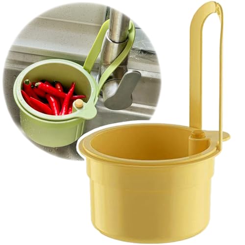 Sink Strainer Kitchen Drain Food Filter Colander Waste Catcher Hanging Fruits Vegetable Multifunction Wash Basket Drainer 1 Pcs Diameter 5.5" (Yellow) - color: Yellow
