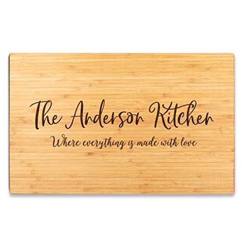 Andaz Press Personalized Large Bamboo Wood Cutting Board Gift for Newlyweds, 17.75 x 11-inch, Rustic Laurels, The Anderson Kitchen, Where Everything is Made Wth Love, 1-Pack, Custom His Her Mr. Mrs. - color: Mr. Mrs. Custom