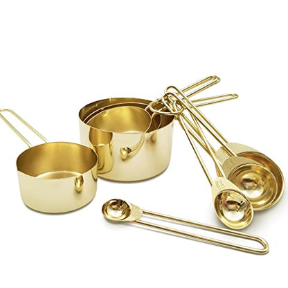 Gold Measuring Cups and Spoons Set of 8 pcs, Stainless Steel Measuring Cups and Spoons Set, 4 pcs Measure Cups, 4 pcs Measure Spoons For Cooking - color: Gold