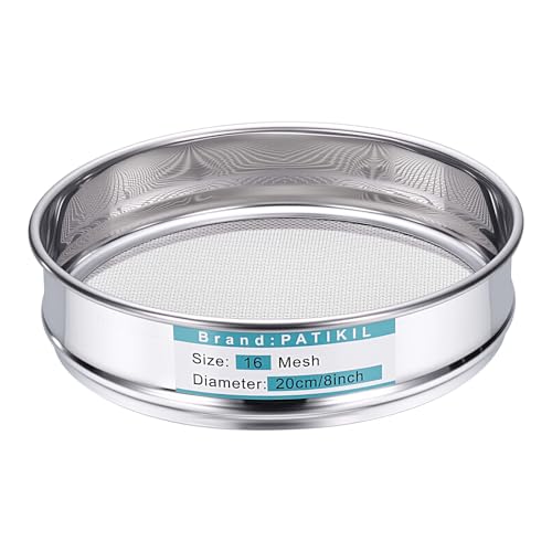 PATIKIL 16 Mesh(1.25mm) Lab Sieve, 7.9"(20cm) Diameter Sifting Screen 304 Stainless Steel Wire Cloth Fine Mesh Sieve for Industrial Laboratory Home Soil Sifter Dry Sift Screens Hash - size: 16 Mesh(1.25mm)/7.9"