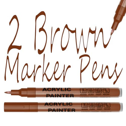 Acrylic Paint Pens Waterproof Markers 2 Brown Permanent Marker Pens Acrylic Pens for Rock Painting Glass Stone Ceramic Metal Fabric Pebble Painting pens Craft Supplies - color: Brown