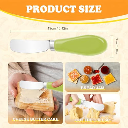 Butter Spreader Knife Set, 2-Pack Stainless Steel Cheese and Butter Knives with Ceramic Handle, Dishwasher Safe, for Soft & Hard Cheese, Jam, Cold Butter (light green) - color: light green