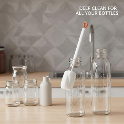 Long Handle Bottle Cleaning Brush with Soft Sponge Head for Deep Cups, Narrow Neck Bottles & Vases - 13 Inch - color: White