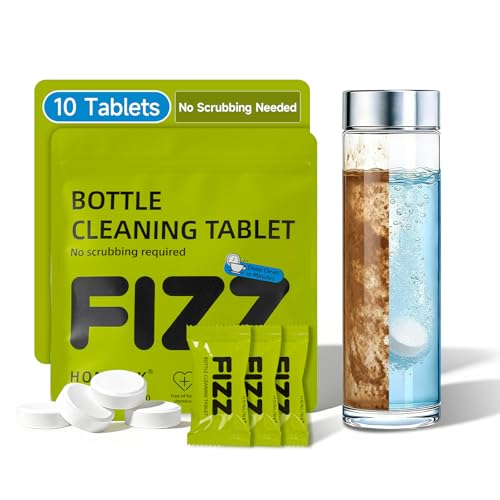 Bottle Cleaning Tablets for Water Bottles, Tumblers & Straws – No Scrubbing Cleaner Tablets Remove Odor & Residue for Insulated Bottles, Protein Shakers, Coffee Cups & Lids, 10 Count