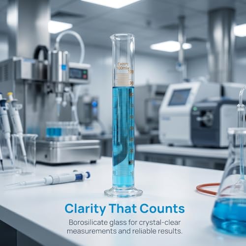 Baluue 100ml Graduated Cylinder, Borosilicate Glass Lab Beaker with Stable Base & Pour Spout for Accurate Hydrometer Readings, Chemistry & Kitchen Liquid Measure