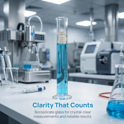 Baluue 100ml Graduated Cylinder, Borosilicate Glass Lab Beaker with Stable Base & Pour Spout for Accurate Hydrometer Readings, Chemistry & Kitchen Liquid Measure