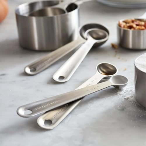 Sur La Table Stainless Steel Measuring Cups & Spoons Set – 8-Piece Kitchen Baking Tool Set with Nesting Design, Easy-Open Ring, Space-Saving Storage – Sizes from ¼ tsp to 1 cup
