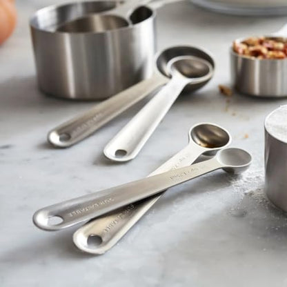 Sur La Table Stainless Steel Measuring Cups & Spoons Set – 8-Piece Kitchen Baking Tool Set with Nesting Design, Easy-Open Ring, Space-Saving Storage – Sizes from ¼ tsp to 1 cup