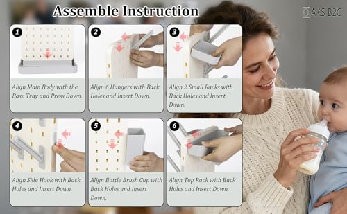 Baby Bottle Drying Rack Space Saving Countertop Vertical Rack with Brushes Holder (Gray) - color: Gray