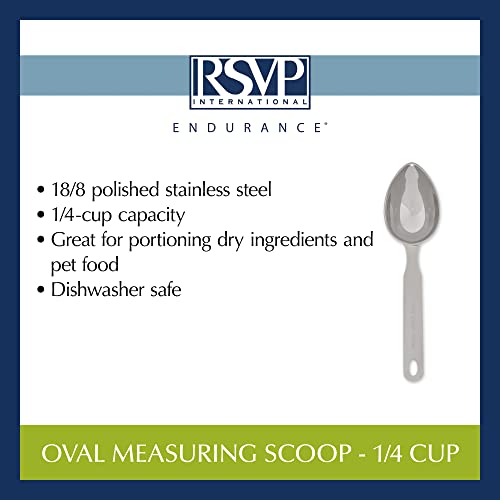 RSVP International Endurance Oval Measuring Scoop, 1/4 cup, Stainless Steel - size: Oval, 0.25-Cup