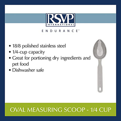 RSVP International Endurance Oval Measuring Scoop, 1/4 cup, Stainless Steel - size: Oval, 0.25-Cup