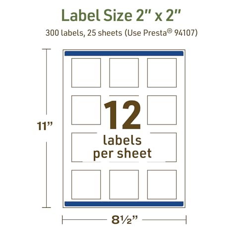 Avery Dissolvable Square Labels, Sure Feed Technology, 2" x 2", Matte White, Print-to-The-Edge, Laser/Inkjet Printable, 300 Labels Total - style: 300 labels