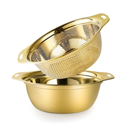 Gulex Colander Stainless Steel 3-quart with Bowls, Strainer Kitchen, Gold - color: Gold, size: 3QT