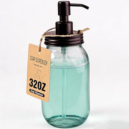 Amolliar Quart Size Mason Jar Liquid Soap Dispenser, 32OZ Glass Pump Bottle Rustproof Stainless Steel Pump Lid Lotion Dispenser, Regular Mouth Dish Soap Dispenser for Kitchen, Hand Soap, Bronze 1 Pack - color: Bronze, size: 1 Pack