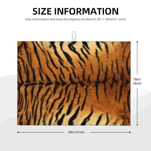 Tiger Print Dish Drying Mat Wildlife Tiger Skin Animals Brown Black Drying Rack Pad Countertop Dishes Ultra Absorbent Microfiber Kitchen Counter Mat 18x24 Inch - color: Brown Black