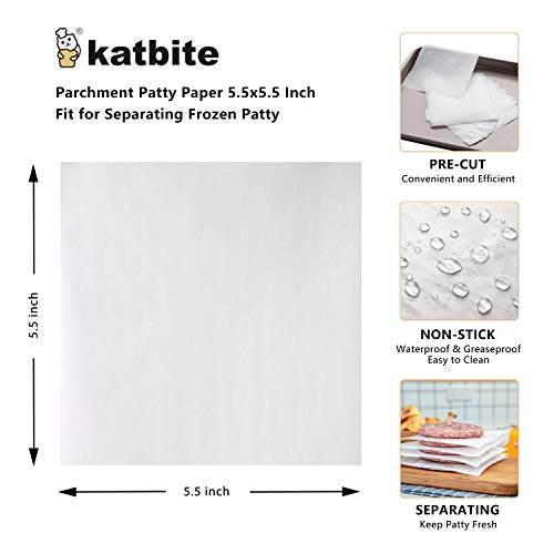 Katbite Hamburger Patty Paper 1000Pcs, 5.5"x5.5" Non Stick Parchment Paper Squares Sheets for Patty Seperate, Burger Press, Ground Beef, Freezing or Candy Wrappers, Use for Oven, Microwave or Freezer - size: 5.5"x5.5"-1000
