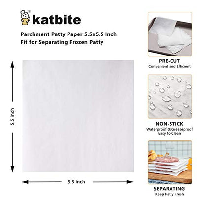 Katbite Hamburger Patty Paper 1000Pcs, 5.5"x5.5" Non Stick Parchment Paper Squares Sheets for Patty Seperate, Burger Press, Ground Beef, Freezing or Candy Wrappers, Use for Oven, Microwave or Freezer - size: 5.5"x5.5"-1000