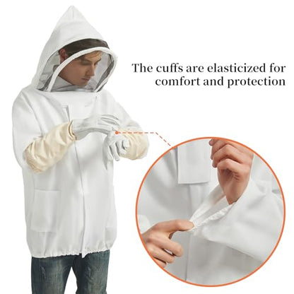 Sting Proof Bee Jacket, M (4'11"-5'3"), with 2 Veils & Goatskin Gloves | Wasp Suit Beekeeper Jacket, Unisex Beekeeping Gear for Professional & Beginner Beekeepers, Apiary Work & Halloween Costume - size: M