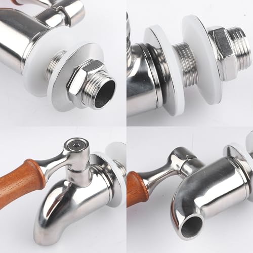 1 Pack Stainless Steel Spigot Long Wooden Handle Beverage Dispenser Spigot Replacement Metal Faucet for Glass Jar, Drink Dispenser by MUGLIO - color: Wooden Handle