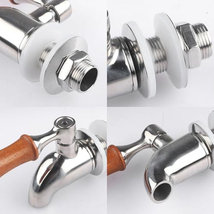 1 Pack Stainless Steel Spigot Long Wooden Handle Beverage Dispenser Spigot Replacement Metal Faucet for Glass Jar, Drink Dispenser by MUGLIO - color: Wooden Handle