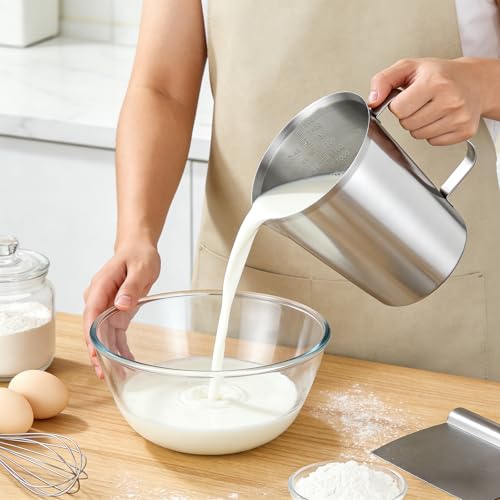 Stainless Steel Measuring Cups 2-Pack, Unbreakable Metal Measuring Cup Set with Easy-Read OZ/ML Marks & Secure Grip Handle, Ideal for Kitchen, Baking, Bar, Party & Pet Food (48 oz+16 oz) - size: 48 oz+16 oz