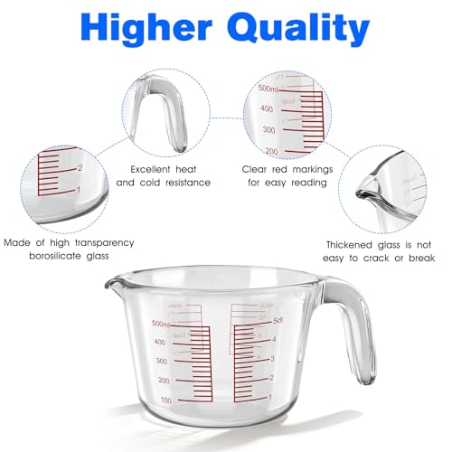 2-Cup Liquid Glass Measuring Cups 16 OZ for Kitchen Baking Coffee | Borosilicate Measuring Cups with Handle/V-Spout, Heatproof, Easy-Read Marks, Microwave Safe, Heavy Duty for Baking & Cooking
