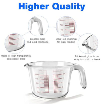 2-Cup Liquid Glass Measuring Cups 16 OZ for Kitchen Baking Coffee | Borosilicate Measuring Cups with Handle/V-Spout, Heatproof, Easy-Read Marks, Microwave Safe, Heavy Duty for Baking & Cooking