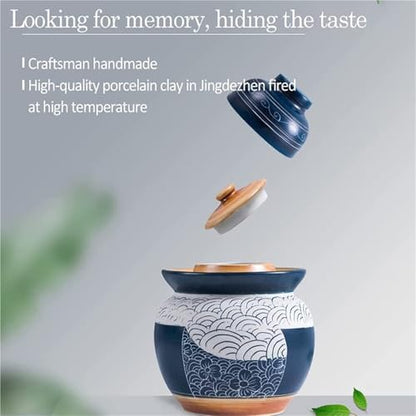 Ceramic Fermentation Jar with Water Seal Lid, Chinese Porcelain Pickle Crock for Vegetables Storage Kitchen Container Home Use(Large) - size: Large