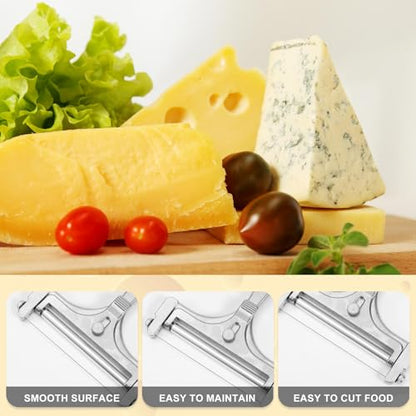 Gosknor 6pcs Cheese Slicer Kit, Stainless Steel Wire Cheese Cutter with 4 Extra Wires & Wrench Slicer Handheld Butter Cutter Food for Block Butter (Frosted Silver) - color: Frosted Silver