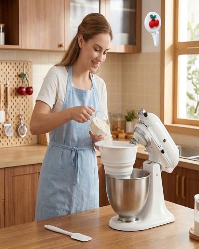 Flour Funnel for Kitchen Aid Mixer, KSM150 4.5-5 Quart Tilt-Head Stand Mixer，Food-Grade Silicone Funnel with Easy-Pour, Prevents Spills and Messes Dishwasher Safety