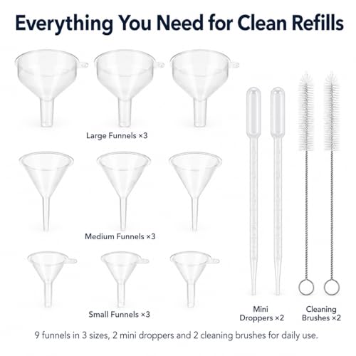 Small Funnels for Filling Small Bottles, 9-Pack Food Grade Kitchen Funnel Set for Flask, Spices & Powder, Water Bottle Funnel with 304 Stainless Steel Cleaning Brush, Tiny Funnels Transfer Liquid - color: color1